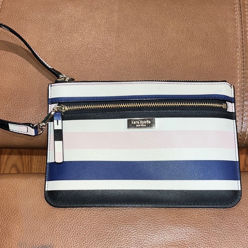 Kate Spade 2 compartment Multicolor Striped Wristlet NWOT
